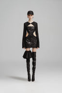 SORAMAME • Black Latent Strapless Sequin Mini Dress with Bolero