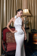 THÉSONG • Ivory Sculptural Cape Column Gown