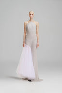 SORAMAME • Ice Grey Inception Halter Sequin Column Maxi Dress