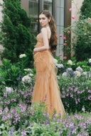 LINH PHUNG • Marigold Crystal Embellished Corset Tulle Maxi Dress