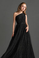 IHF STUDIO • Floral Mesh Lace One-Shoulder A-Line Gown