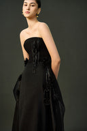 EEGEN STUDIO • Black Strapless Column Dress with Sheer Silk Panels