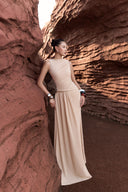 THÉSONG • Sablea Ivory Draped Long-Sleeve Column Gown