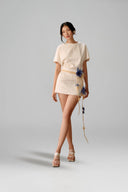 LECIA • Bloom Ivory Floral Embellished Satin Mini Dress