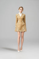 ROSEE de MATIN • Gold Tweed Butterfly Embroidery Mini Dress