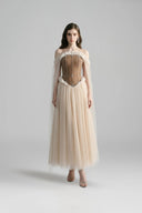 LINH PHUNG • Luminous Crystal Off-Shoulder Taffeta Cape Maxi Dress