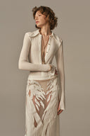 Éveil Cream Polycotton Midi Dress With Knit Contrast for women, from POEM, The Viet Concept
