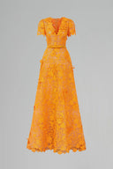 Orange Jardin Embellished Lace Midi Dress for women, from IHF STUDIO, The Viet Concept 