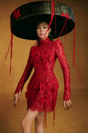 Crimson Chu Sa Hand-Embroidered Floral Mini Dress for women, from Keira Tong, The Viet Concept