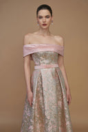 Bustier Light Pink Metallic Jacquard A-Line Crystal Gown for women, from IHF ATELIER, The Viet Concept 
