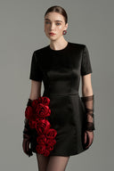 Rosé Noir Crystal Embellished Rose Appliqué Mini Dress for women, from IHF STUDIO, The Viet Concept 