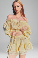 Yellow Off-Shoulder Linen Shirt for women, from Xita, The Viet Concept