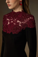 IHF ATELIER • Burgundy Floral Crystal Embellished Column Gown