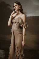 Gaia Mocha Brown Beaded Corset Chiffon Maxi Dress for women, from LINH PHUNG, The Viet Concept