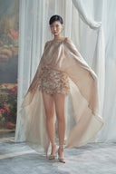 LINH PHUNG • Quincey Crystal Floral Chiffon Cape Mini Dress