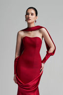 Red Strapless Rosabella Long Dress For Women, from DUONG ATELIER, The Viet Concept