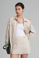 Beige IIlluminate Belted Cotton Twill Jacket for women, from HOBB, The Viet Concept 