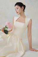 LARMES • Katherine Cream Draped Evening Gown