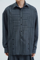 Grey Agni Striped Relaxed Shirt for men, from AIN, The Nam Concept 