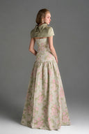 IHF STUDIO • Aveline Floral Brocade A-Line Dress with Mini Cape