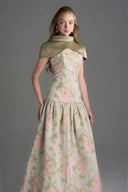 IHF STUDIO • Aveline Floral Brocade A-Line Dress with Mini Cape