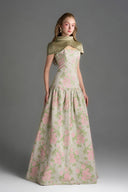 IHF STUDIO • Aveline Floral Brocade A-Line Dress with Mini Cape