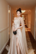LINH PHUNG • Amethyst Asymmetric Floral Lace Corset Evening Gown