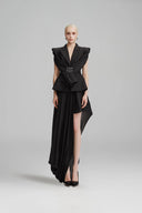 SORAMAME • Black Rewrite Asymmetric Wrap Maxi Skirt