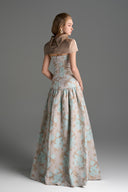 IHF STUDIO • Aveline Floral Brocade A-Line Dress with Mini Cape