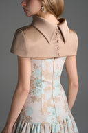 IHF STUDIO • Aveline Floral Brocade A-Line Dress with Mini Cape
