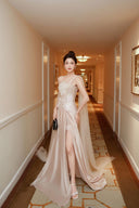 LINH PHUNG • Amethyst Asymmetric Floral Lace Corset Evening Gown