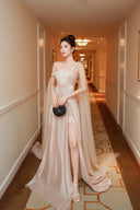 LINH PHUNG • Amethyst Asymmetric Floral Lace Corset Evening Gown