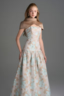 IHF STUDIO • Aveline Floral Brocade A-Line Dress with Mini Cape