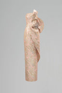 Dipped Waist Draped Metallic Jacquard Strapless Column Gown for women, from IHF ATELIER, The Viet Concept