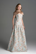 IHF STUDIO • Aveline Floral Brocade A-Line Dress with Mini Cape