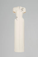 Cream Eirlys Sheath Puffy Sleeved Crepe Floor Length Dress for women, from Maison Des Copains, The Viet Concept 