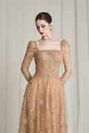 Starlume Golden Brown Star Sequin Mesh Dress for women, from CALISTA, The Viet Concept
