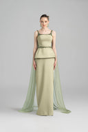 21SIX • Mirabel Silk Taffeta & Silk Crystal Floral Cape Gown