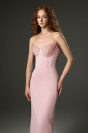 Rosé Lotus Crystal Silk Taffeta Column Dress for women, from IHF STUDIO, The Viet Concept