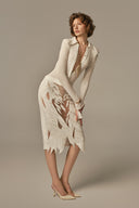 Éveil Cream Polycotton Midi Dress With Knit Contrast for women, from POEM, The Viet Concept

