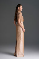 IHF STUDIO • Vine Guipure Lace & Taffeta Column Dress with Draped Bow