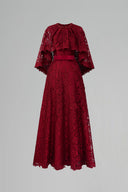Étoile Dark Red French Lace Cape Column Gown for women, from IHF ATELIER, The Viet Concept 