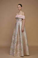 Bustier Light Pink Metallic Jacquard A-Line Crystal Gown for women, from IHF ATELIER, The Viet Concept 