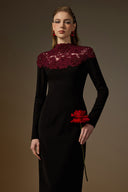 IHF ATELIER • Burgundy Floral Crystal Embellished Column Gown