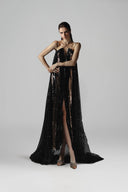 Hellebore Black Gold Sequin Mesh Halter Neck Gown for women, from SORAMAME, The Viet Concept