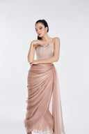  Lucy Crystal Corset Draped Chiffon Midi Dress for women, from LINH PHUNG, The Viet Concept