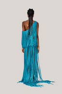 Daphne Blouson Asymmetric Shoulder Silk Blend Extra Long Length Dress for women, from DAS LA VIE, The Viet Concept 