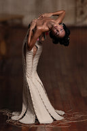 HUELLEY ROSE • Tanari Ivory Crystal-Embellished Lace-Up Mermaid Dress