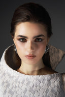 Stillpoint Asymmetric Silver Lace Structured Mini Dress for women, from SORAMAME, The Viet Concept