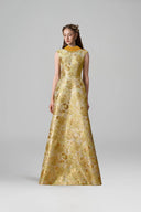 Verdara Green Metallic Jacquard Deconstructed Collar A-Line Gown for women, from IHF ATELIER, The Viet Concept